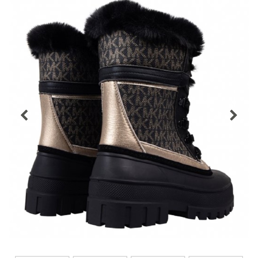 Michael Kors Ozzie Logo Panelled Ankle Boots Black Gold ✨brand new✨ - Picture 3 of 7